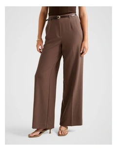 Chantelle Belted Wide Leg Pants in Brown