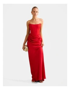 Isra Drape Strapless Maxi Dress in Red
