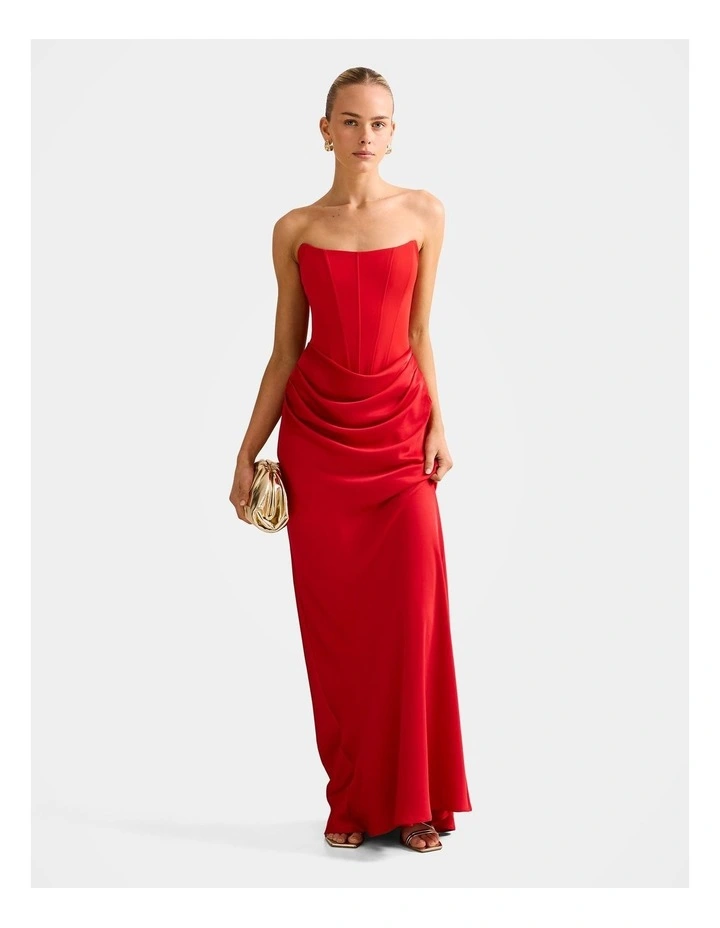 Isra Drape Strapless Maxi Dress in Red image 1