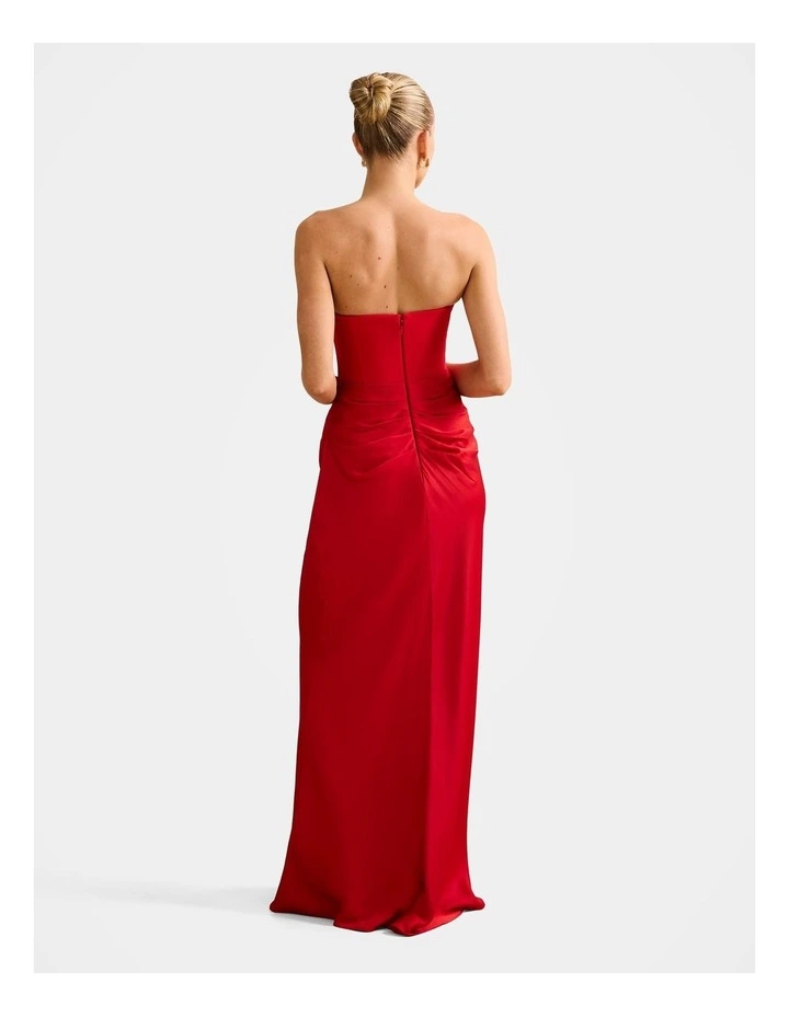Isra Drape Strapless Maxi Dress in Red image 2