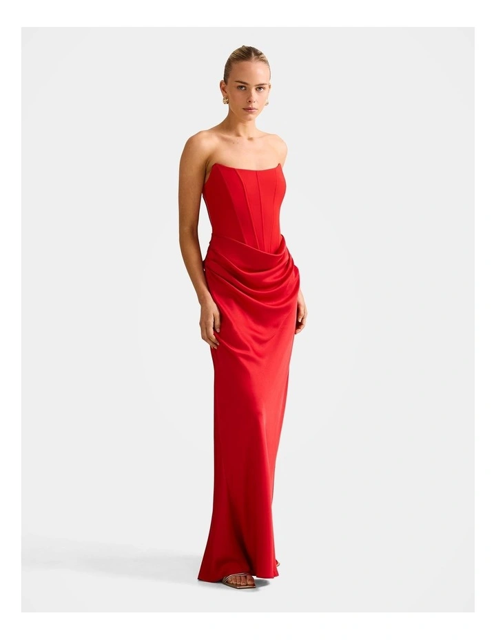 Isra Drape Strapless Maxi Dress in Red image 3