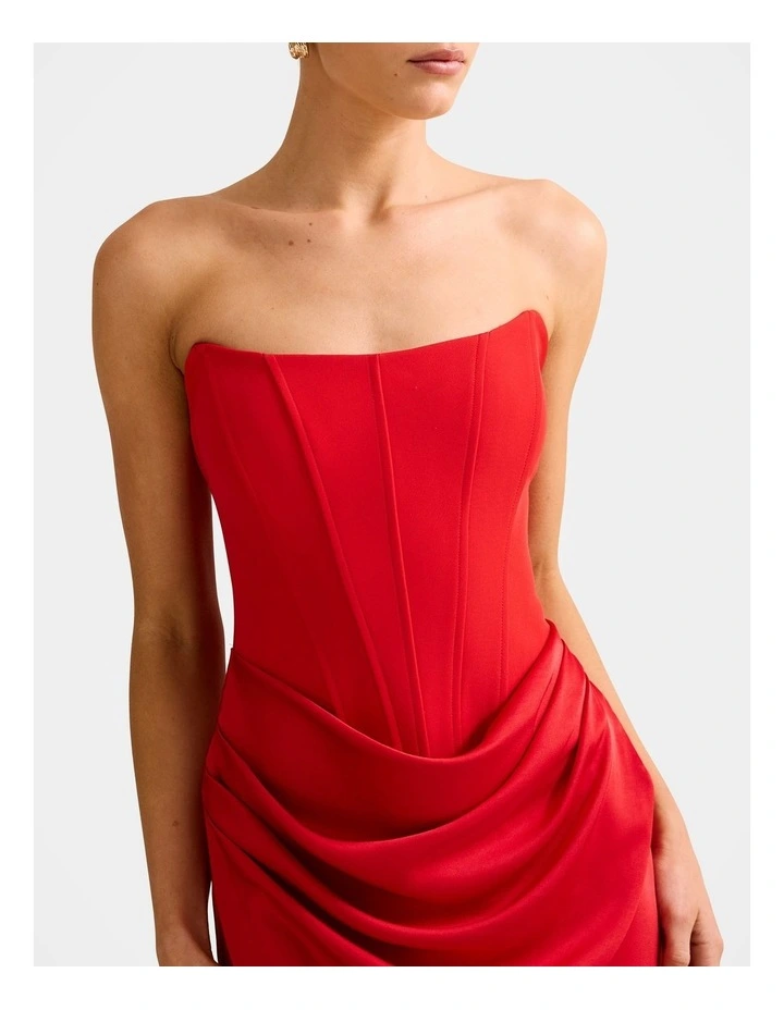 Isra Drape Strapless Maxi Dress in Red image 4