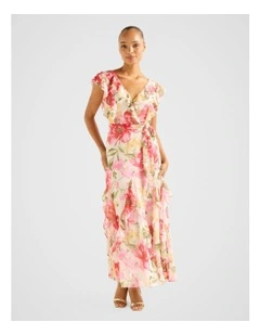 Naya Ruffle Midi Dress in Multi