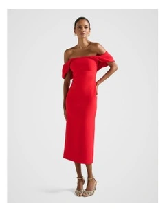 Jacinta Off Shoulder Midi Dress in Red