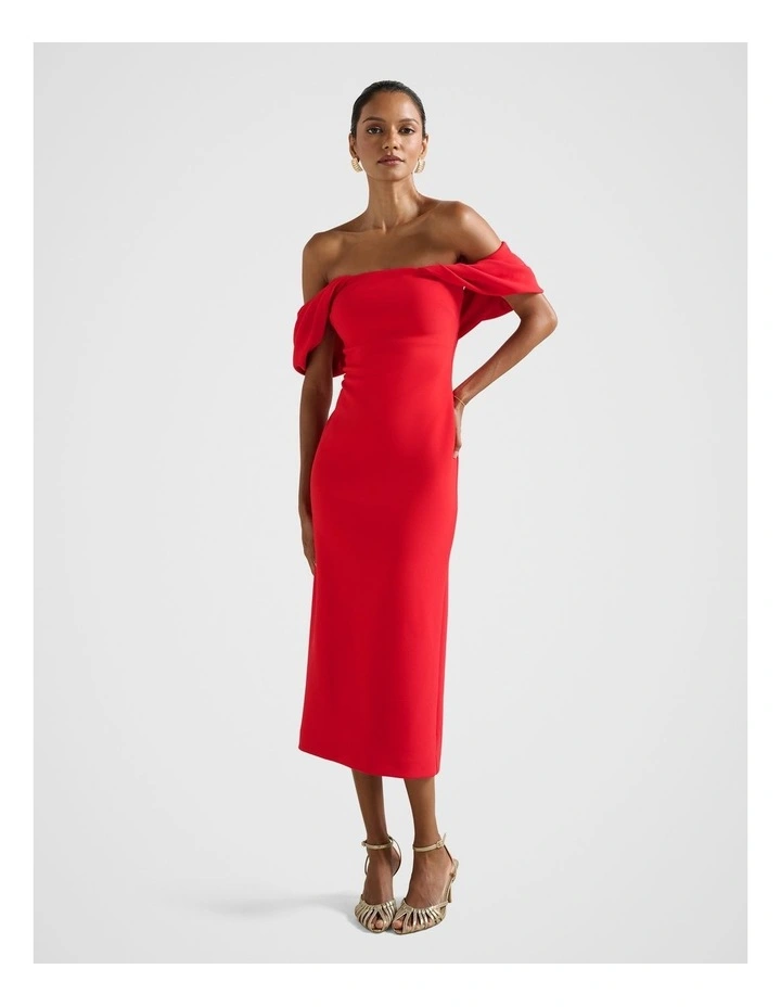 Jacinta Off Shoulder Midi Dress in Red image 1