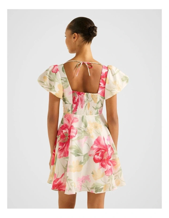 June Ruched V Neck Mini Dress in Multi image 2