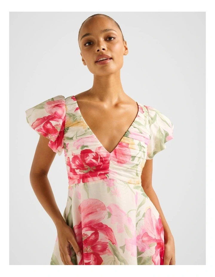 June Ruched V Neck Mini Dress in Multi image 4