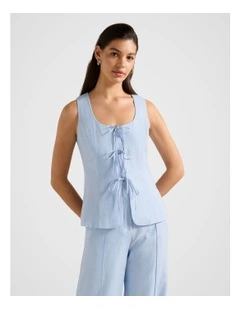 Tia Tie Front Waistcoat in Blue