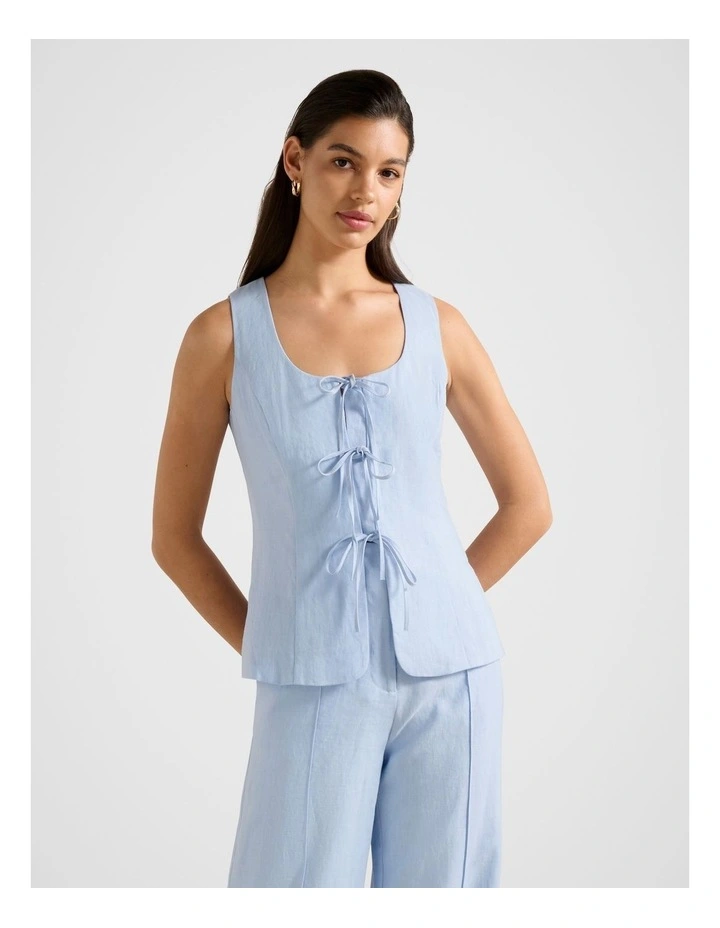 Tia Tie Front Waistcoat in Blue image 1