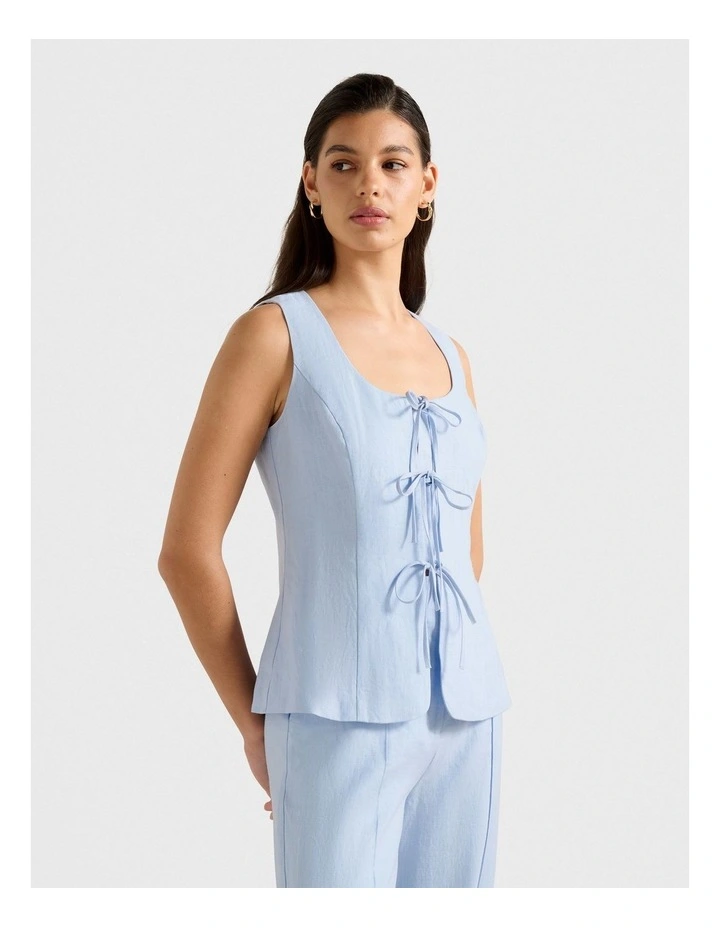 Tia Tie Front Waistcoat in Blue image 3