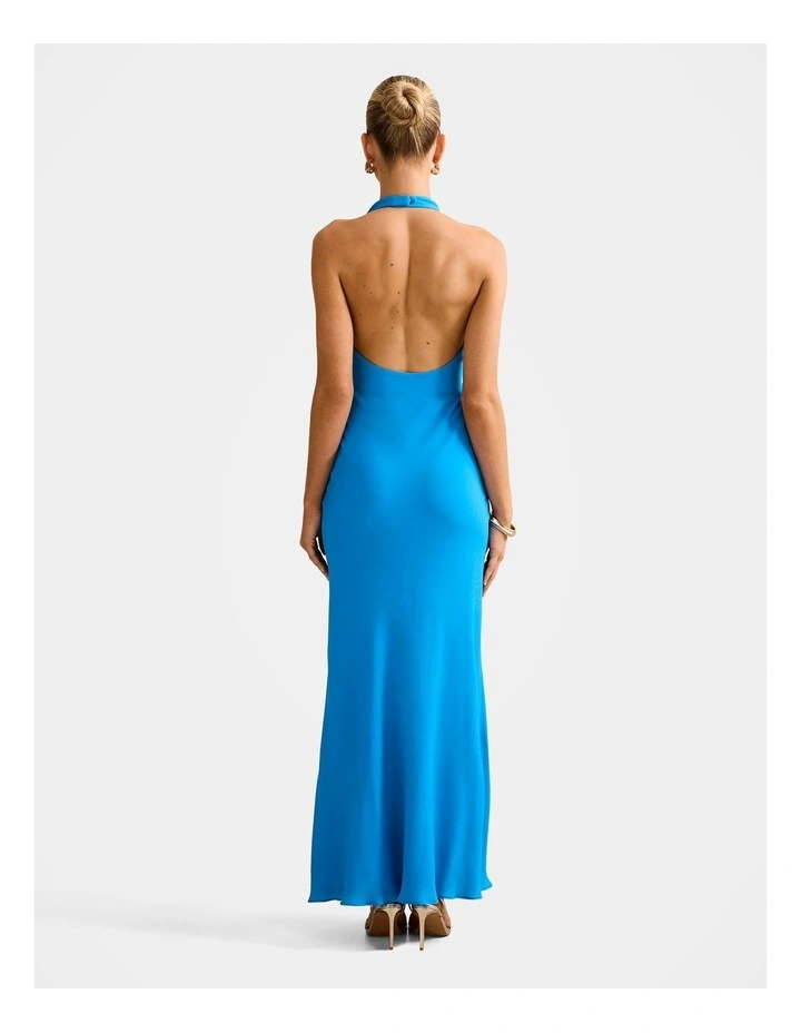 Marina Cowl Front Halter Neck Gown in Blue image 2