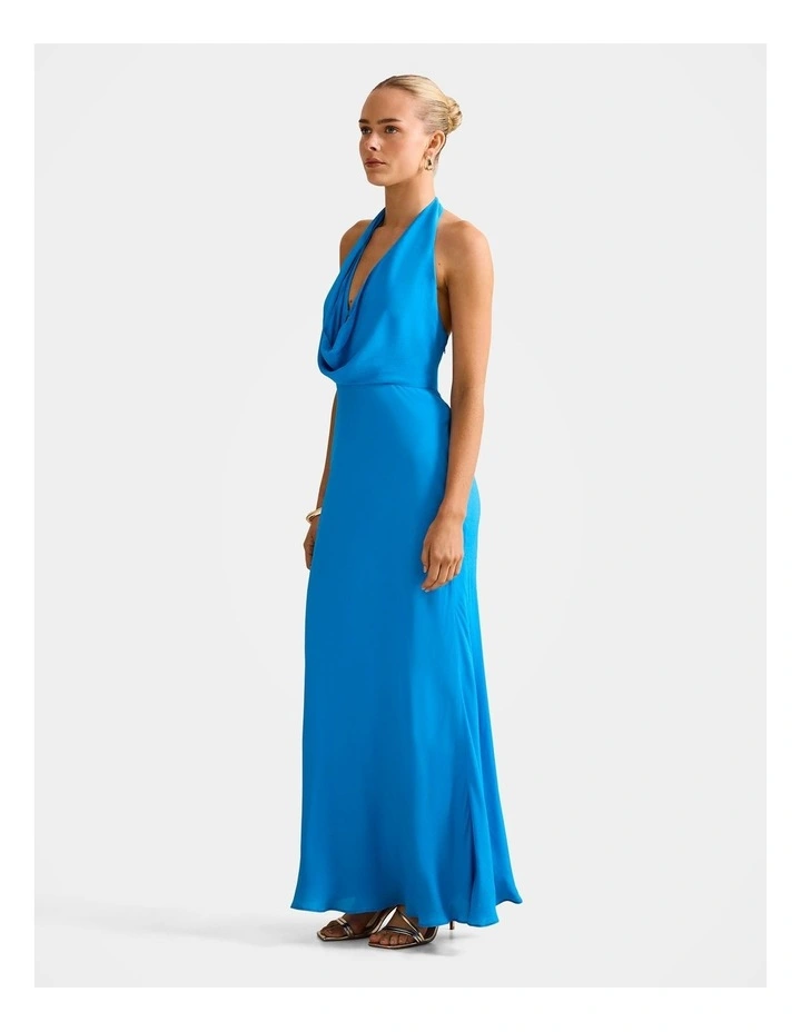 Marina Cowl Front Halter Neck Gown in Blue image 3