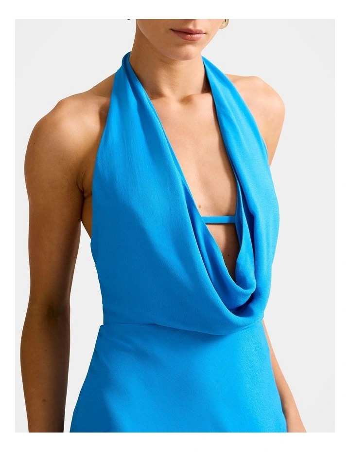 Marina Cowl Front Halter Neck Gown in Blue image 4