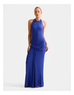 Abby Halter Neck Mesh Maxi Dress in Blue