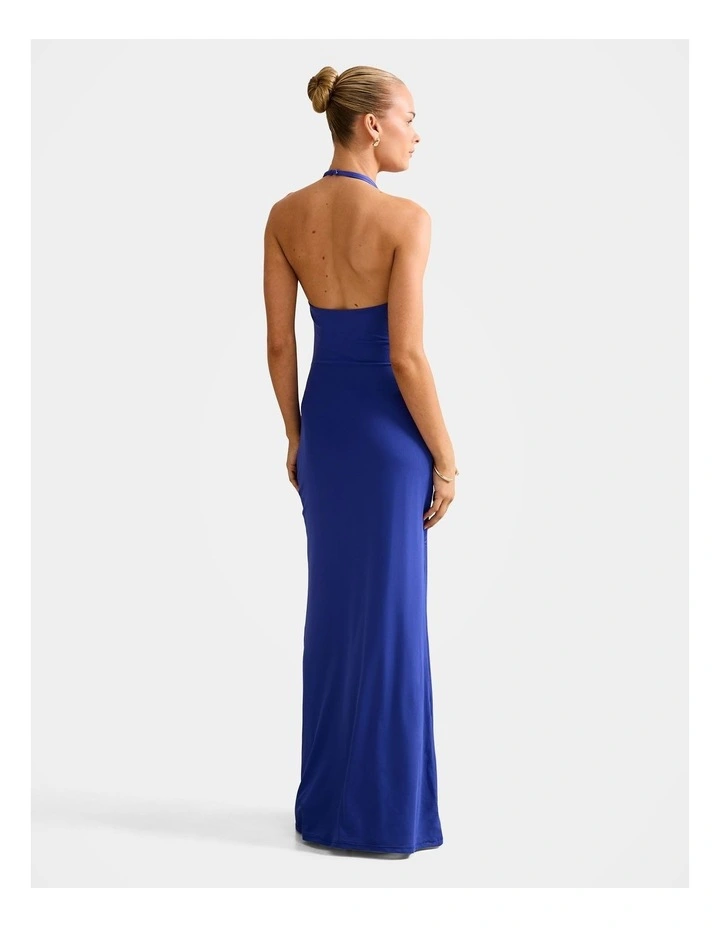 Abby Halter Neck Mesh Maxi Dress in Blue image 2