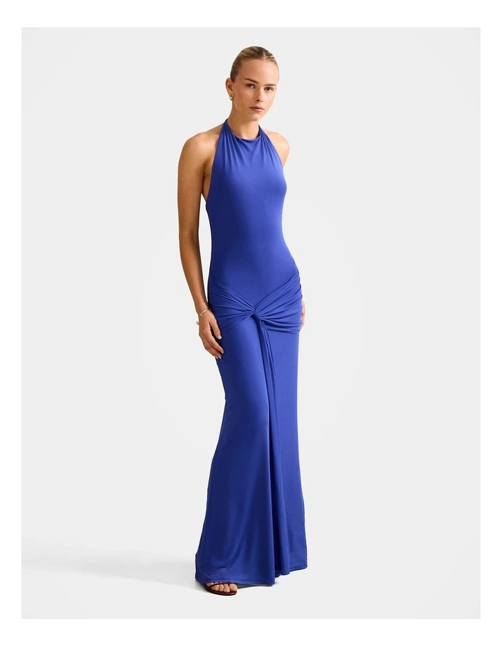 Abby Halter Neck Mesh Maxi Dress in Blue image 3