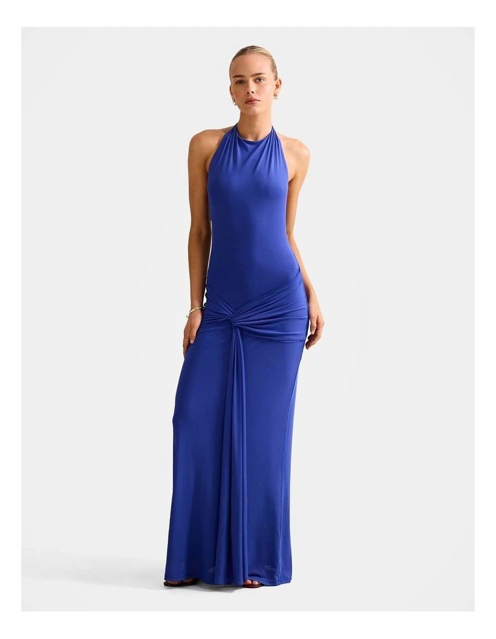 Abby Halter Neck Mesh Maxi Dress in Blue image 5