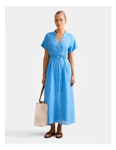 Jemma Shirt Midi Dress in Blue