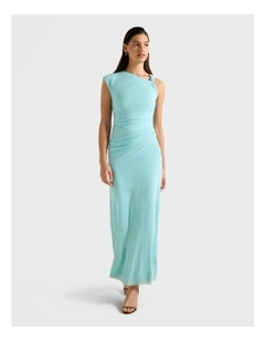 Karina Knotted Mesh Maxi Dress in Blue