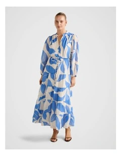 Adeline Tiered Midi Dress in Blue