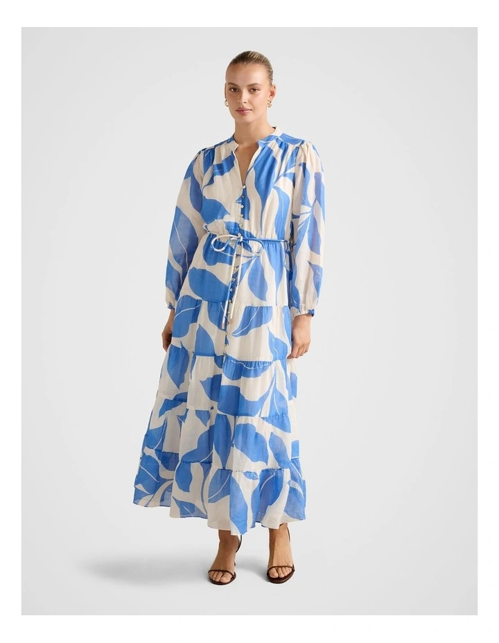 Adeline Tiered Midi Dress in Blue image 1