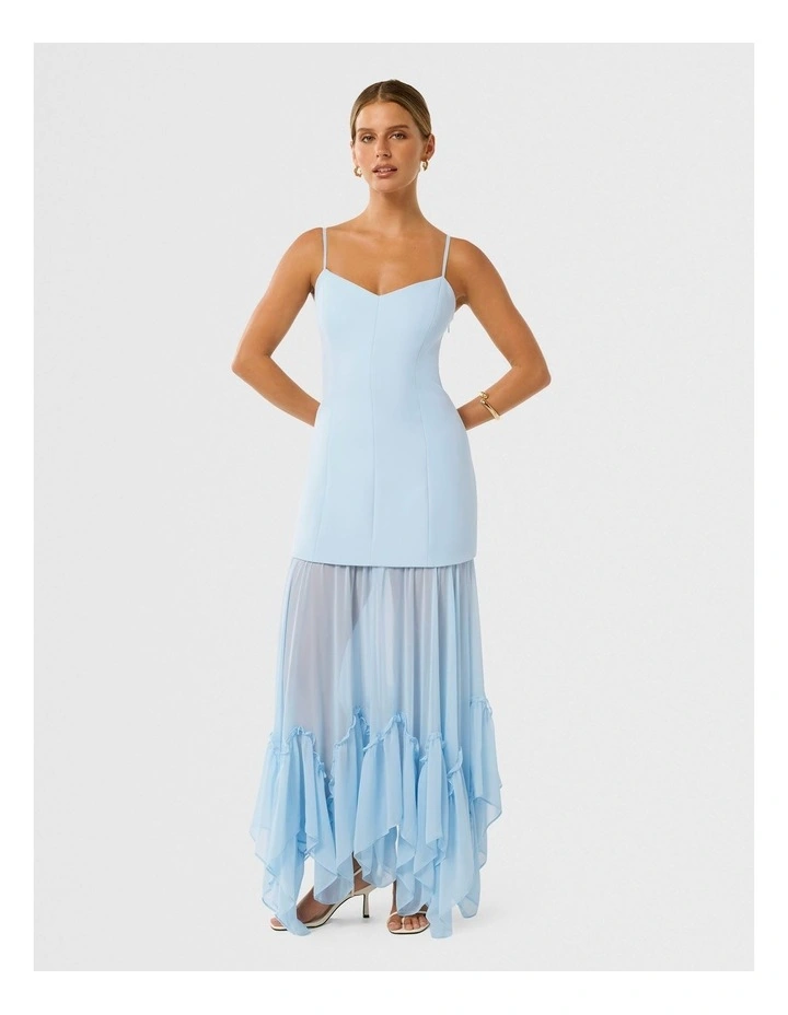 Paris Sheer Ruffle Maxi Dress in Blue image 1