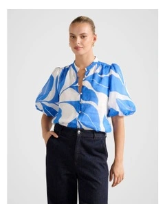 Paloma Puff Sleeves Blouse in Blue
