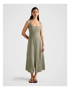 Elina Button Down Midi Dress in Green