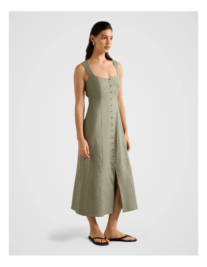 Elina Button Down Midi Dress in Green image 3