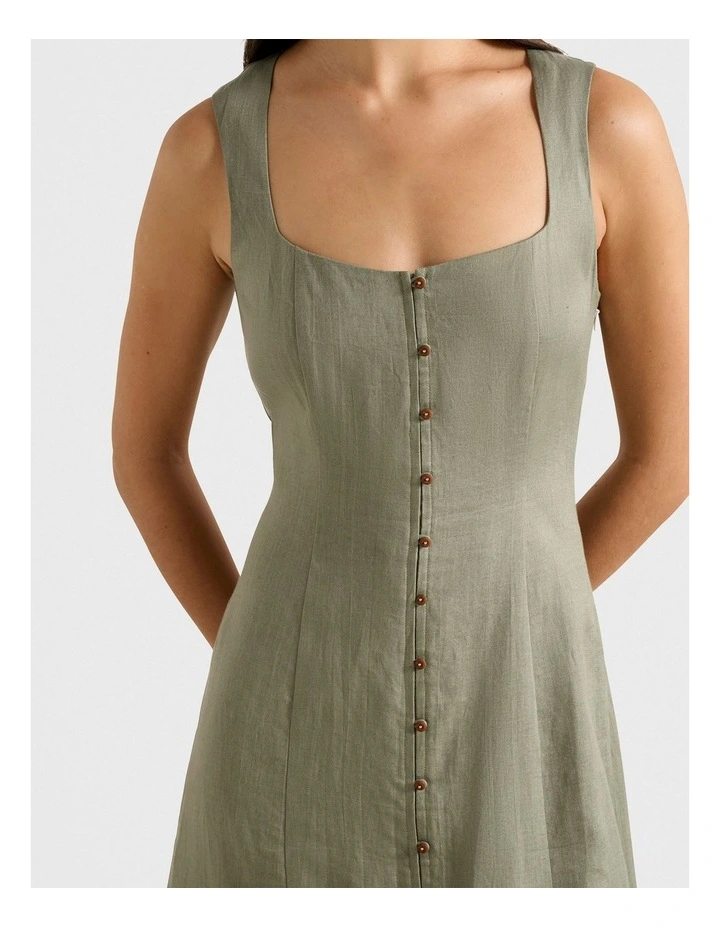 Elina Button Down Midi Dress in Green image 4