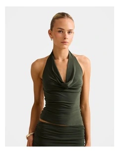 Della Halter Neck Top in Green