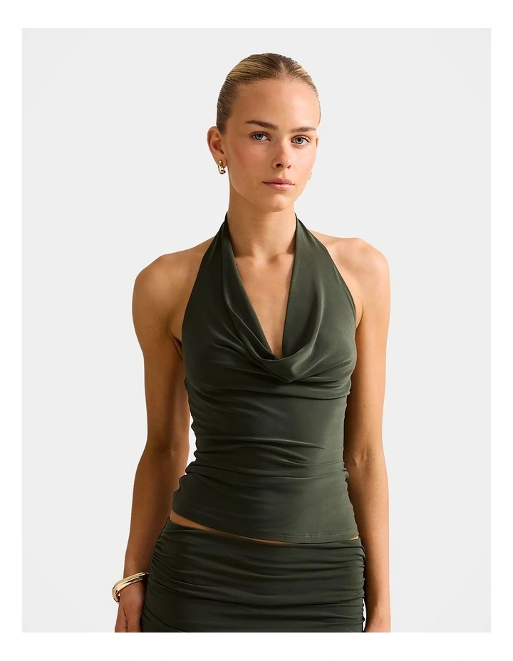 Della Halter Neck Top in Green image 1