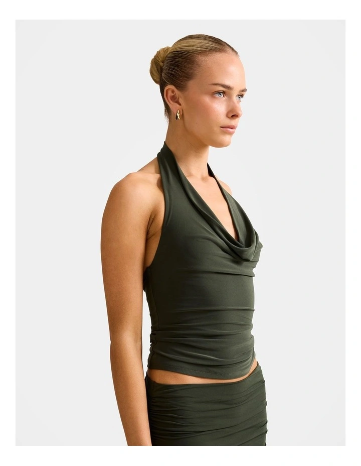 Della Halter Neck Top in Green image 3