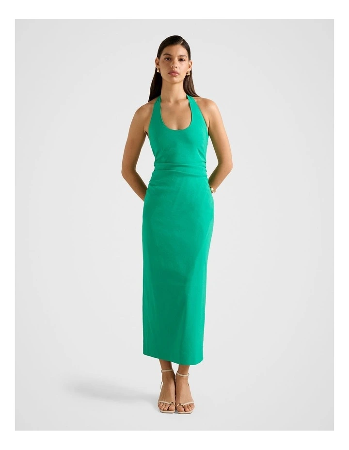 Esmee U-Neck Stretch Linen Midi Dress in Green image 1