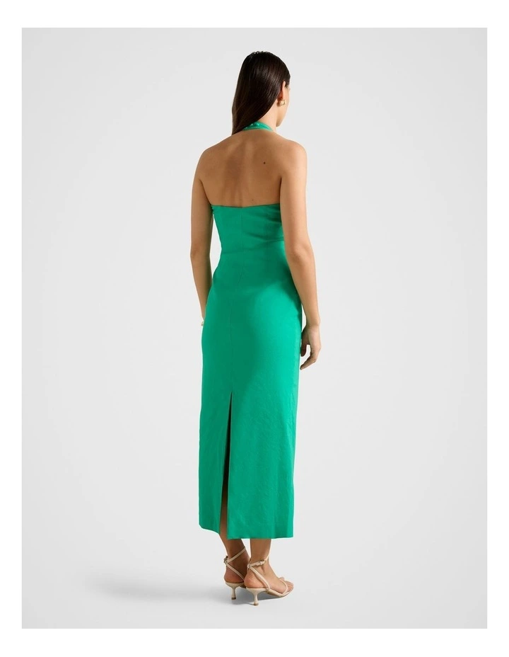 Esmee U-Neck Stretch Linen Midi Dress in Green image 2