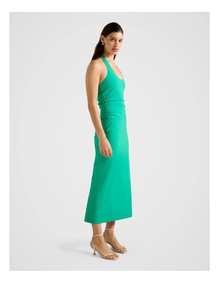 Esmee U-Neck Stretch Linen Midi Dress in Green image 3