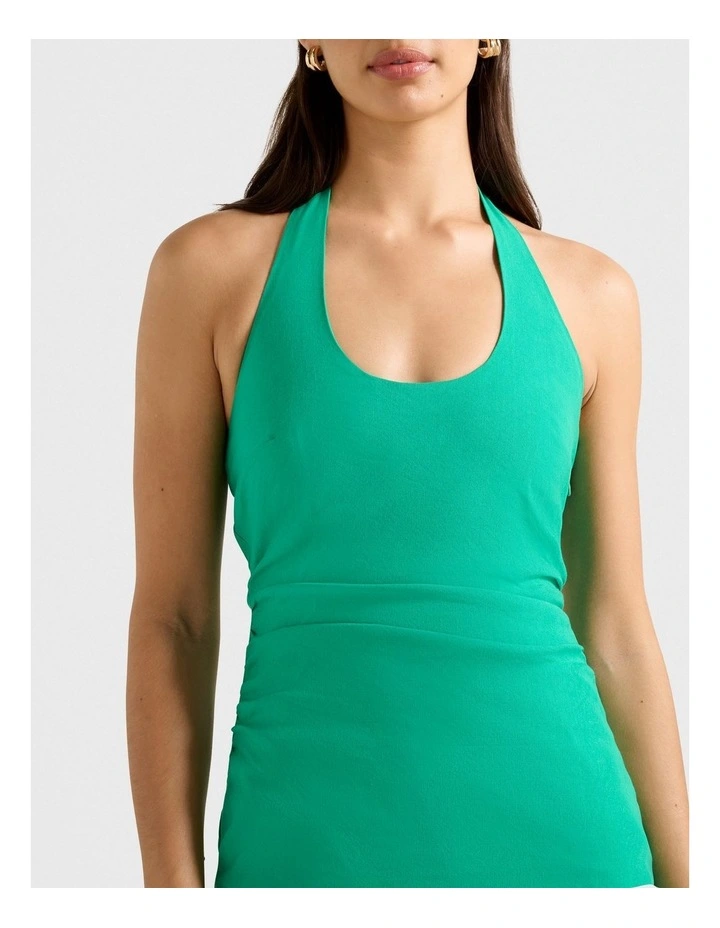 Esmee U-Neck Stretch Linen Midi Dress in Green image 4