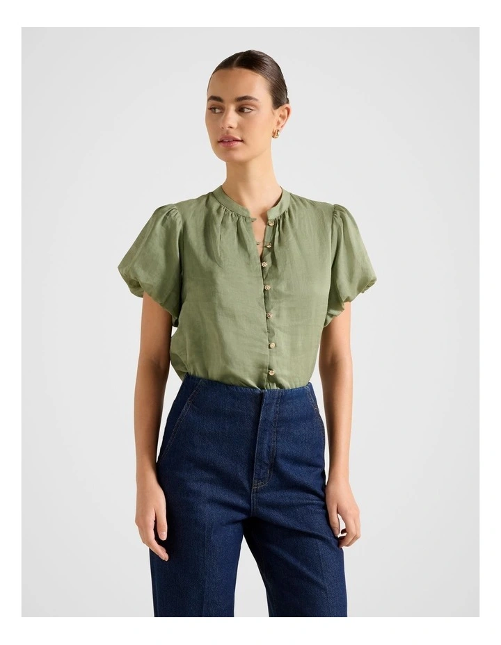 Everly Puff Sleeves Blouse in Green image 1