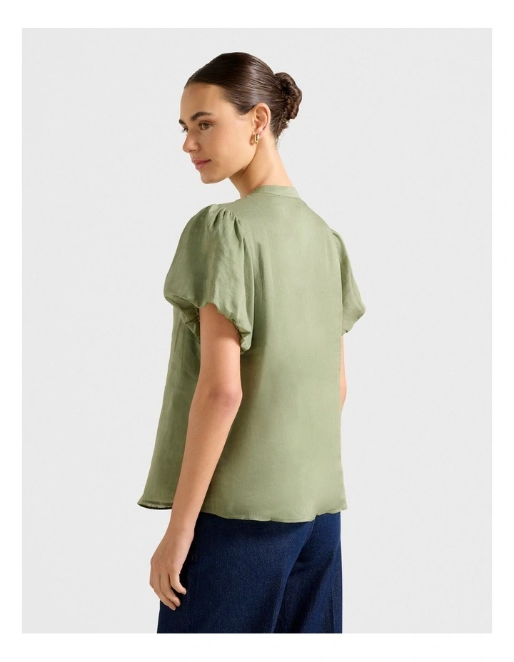Everly Puff Sleeves Blouse in Green image 2
