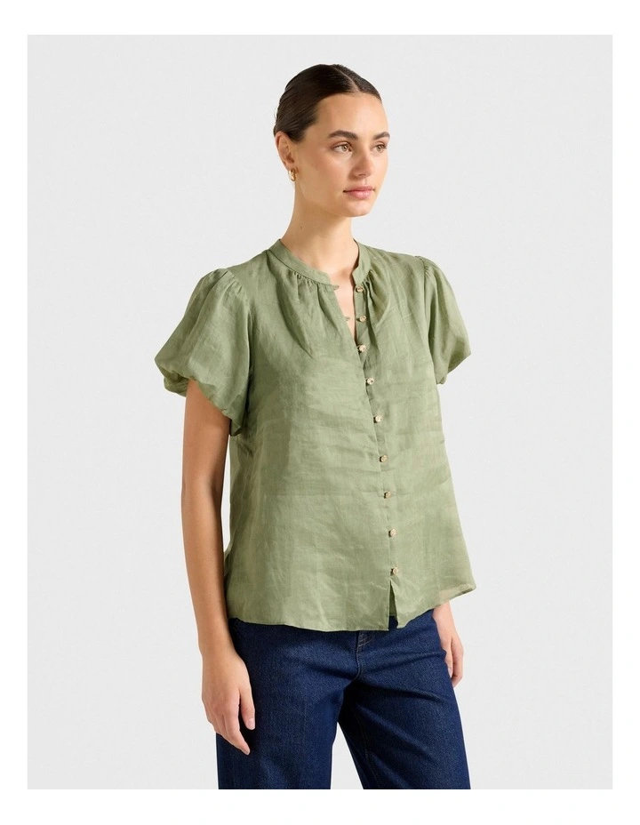 Everly Puff Sleeves Blouse in Green image 3
