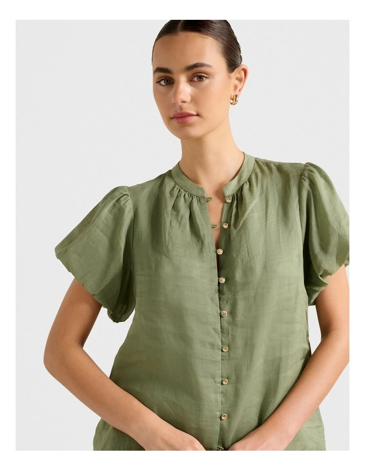 Everly Puff Sleeves Blouse in Green image 4
