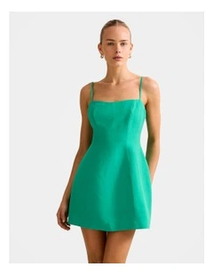 Maura Structured Linen Mini Dress in Green