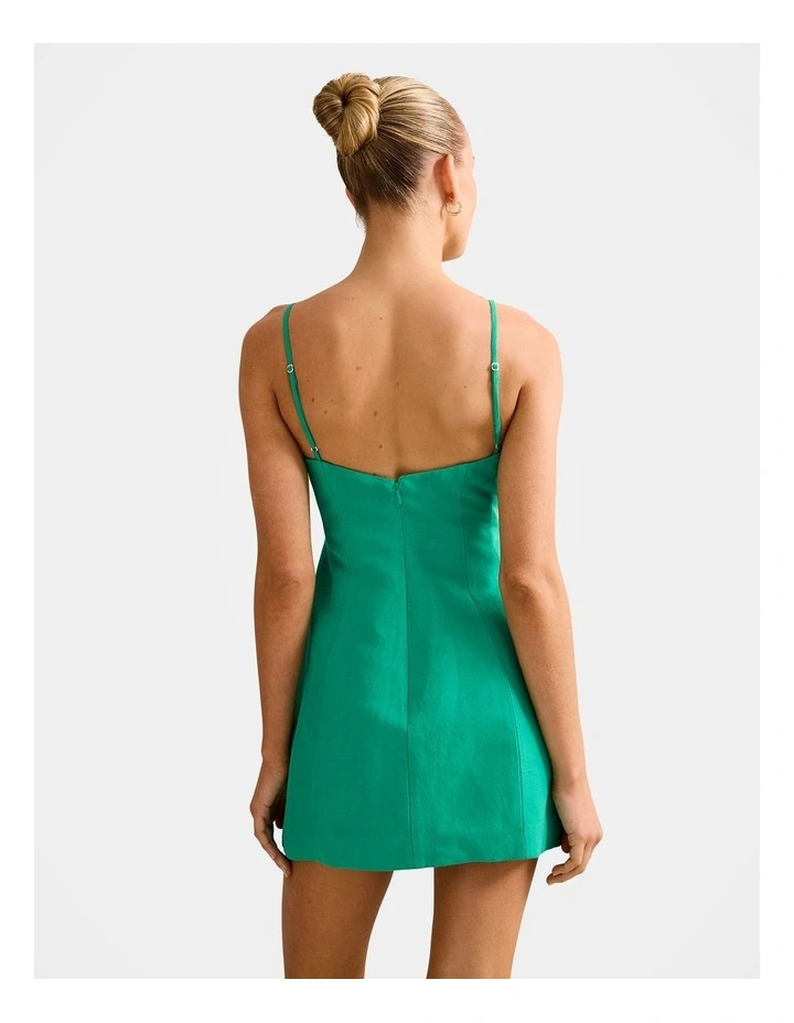 Maura Structured Linen Mini Dress in Green image 2