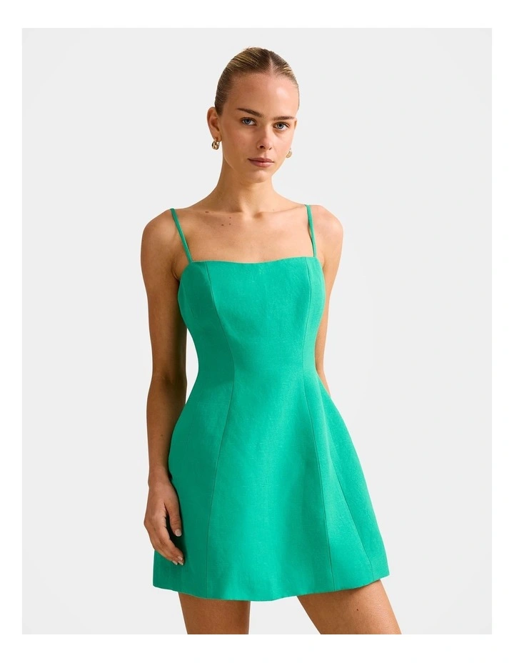 Maura Structured Linen Mini Dress in Green image 3