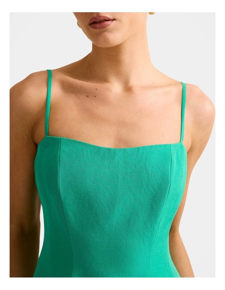 Maura Structured Linen Mini Dress in Green image 4