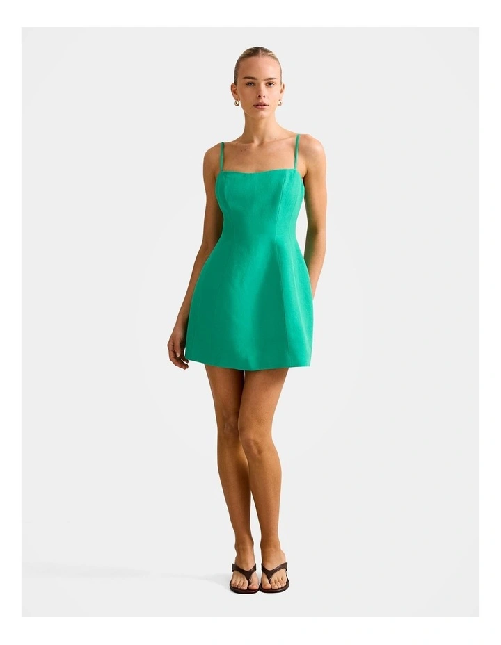 Maura Structured Linen Mini Dress in Green image 5
