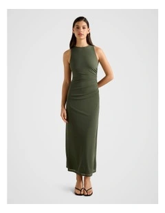 Amaya Sleeveless Mesh Midi Dress in Green
