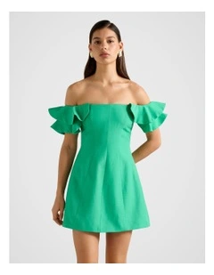 Kenzie Off Shoulder Ruffle Mini Dress in Green