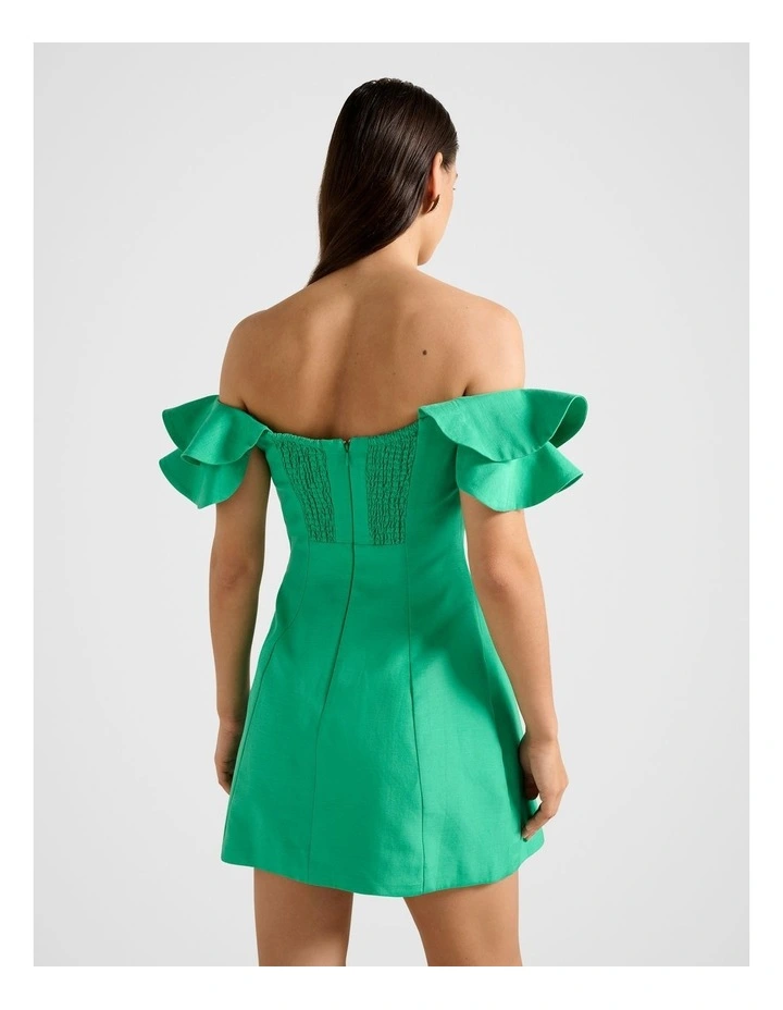 Kenzie Off Shoulder Ruffle Mini Dress in Green image 2