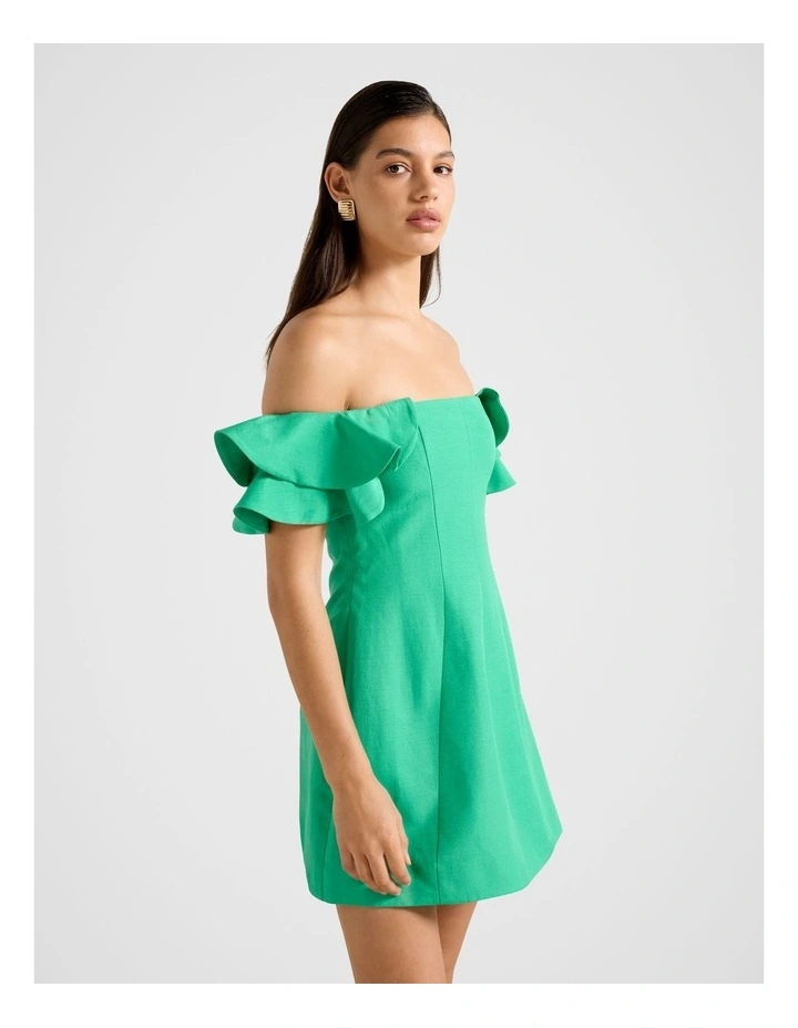 Kenzie Off Shoulder Ruffle Mini Dress in Green image 3